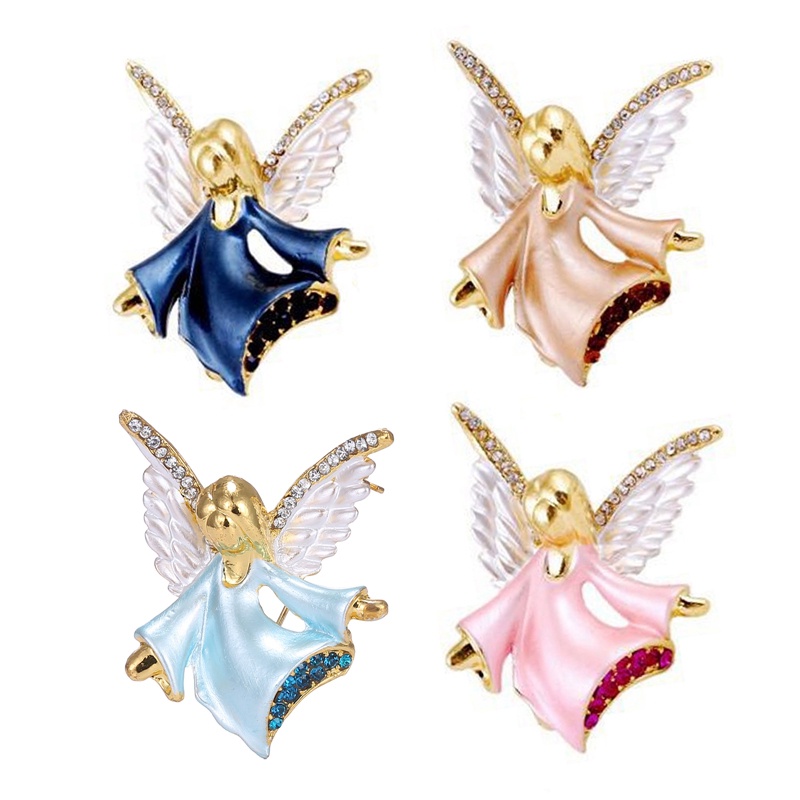 Cute Angel Alloy Bros Untuk Wanita Gadis Enamel Retro Berlian Imitasi Pernikahan Lapel Pin Brooch Perhiasan Hadiah