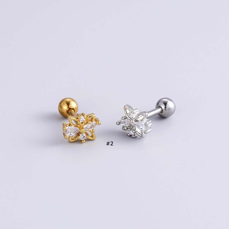 1biji Fashion 16G Stainless Steel Tulang Rawan Helix Piercing Earring Stud Dengan Jantung Ikatan Simpul Bunga Pesona Warna Emas Dan Perak