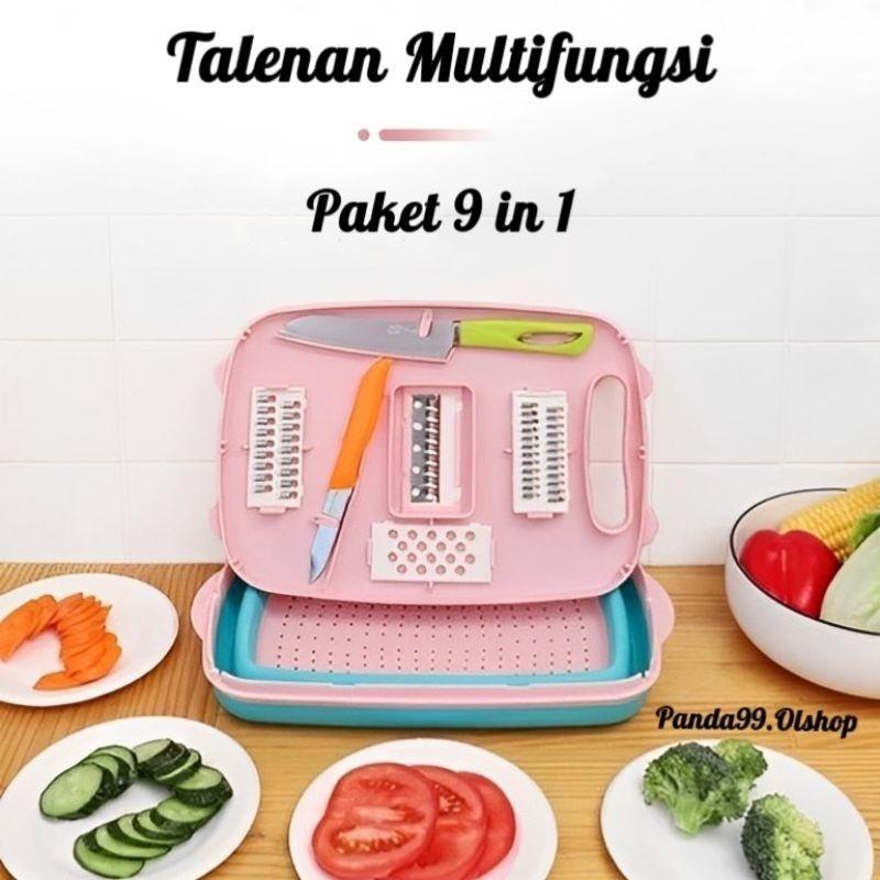 alenan Baskom Pisau Dapur Stainless Pisau Sayur Kupas Buah / Pisau Sarung Warna Pisau Talenan Dapur Set Murah 9 in 1