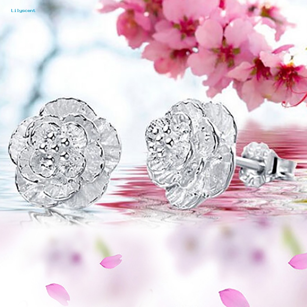 Lilyscent 1pasang Cincin Telinga Lapis Silver Untuk Pakaian Sehari-Hari Wanita Tindik Romantis Ear Studs Romantic