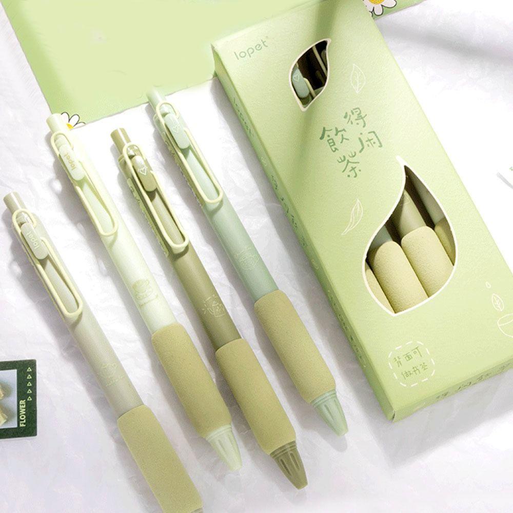 Lanfy Soft Gel Pen Set Tinta Hitam Tahan Lama Warna Matcha Perlengkapan Kantor Sekolah Tidak Sakit Di Jari Bolpoin