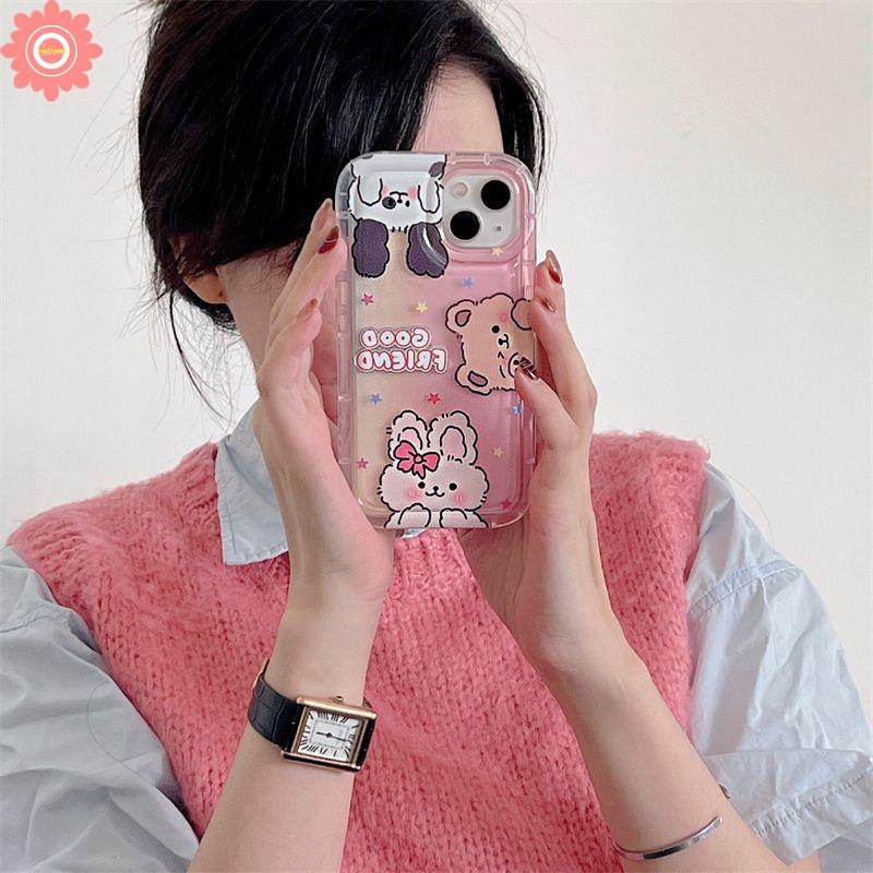 Kartun Kelinci Lucu Beruang Case Realme C35 C55 C30 7i C17 C30S C15 C25 C11 2021 C20 C12 C33 C11 2020 C25Y C25s C20A 6i 5 5i 5s C21Y C3 C1 C2 Teman Baik Lembut Airbag Cover