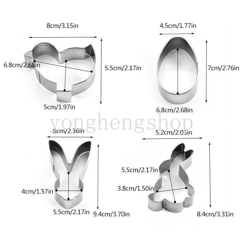 4pcs/set Stainless Steel Cookie Cutter 3D Paskah Telur Bunny Biskuit Cetakan Kue Dekorasi Bakeware Dapur DIY Pastry Baking Mold