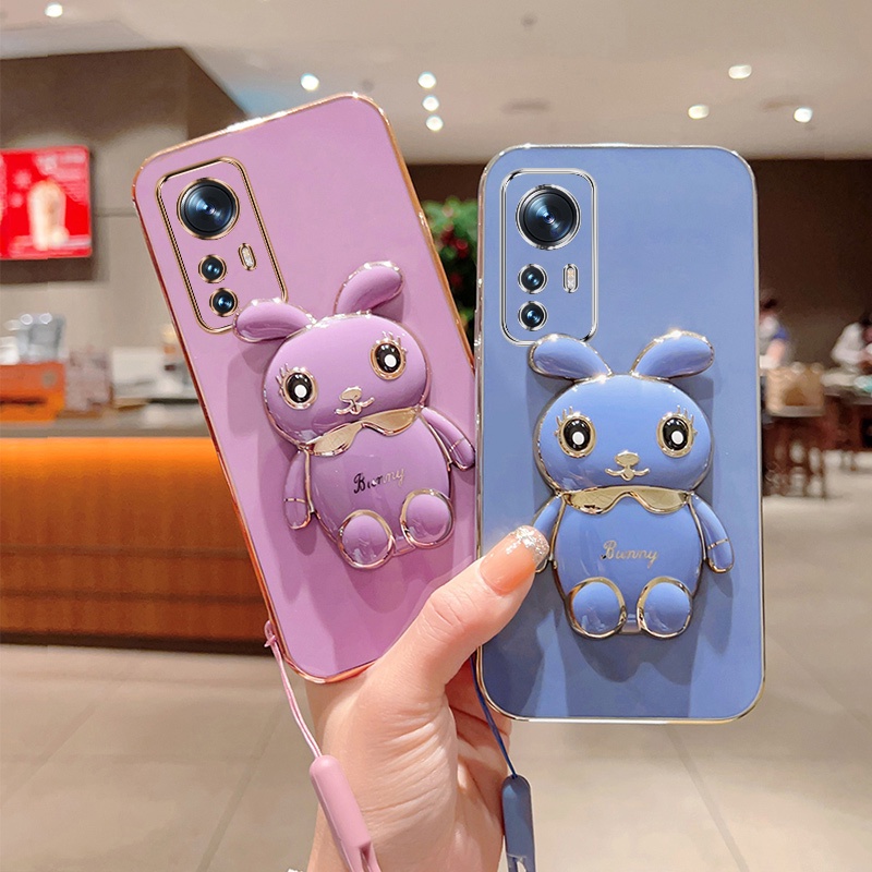 Andyh Case Ponsel Untuk Xiaomi 12x12 Lite Lucu Kartun Kelinci Kecil Tepi Lurus Shell Lembut Mengirim lanyard Silikon