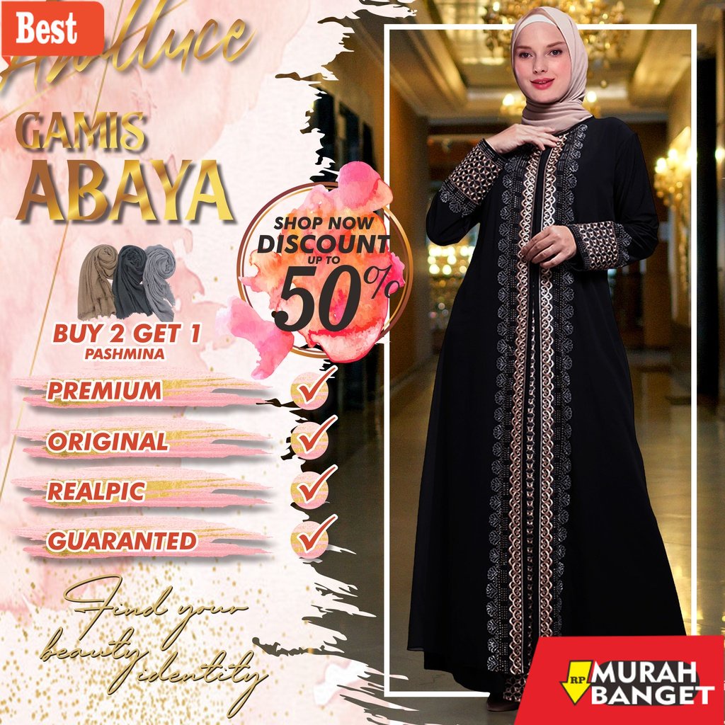 Gaya ala timur tengah di hari raya- [ ARALLUCE ] Baju Dress Gamis Muslim Wanita Abaya Turkey Turki A