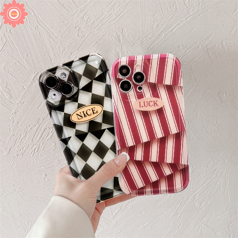 IPHONE Couple Case Kompatibel Untuk Iphone14 13 11 12 Pro Max 7Plus XR 7 6 8 6s Plus X XS Max SE 2020 Art Stripe Berlian Pola Tidak Teratur Lembut Tpu Shockproof Airbag Phone Cover