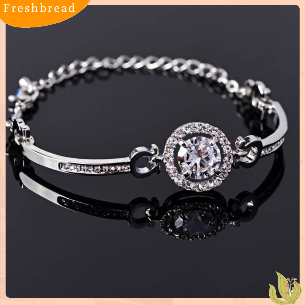 &lt; Freshbread &gt; Mewah Cubic Zirconia Bertatahkan Adjustable Rantai Gelang Bangle Wanita Perhiasan Hadiah