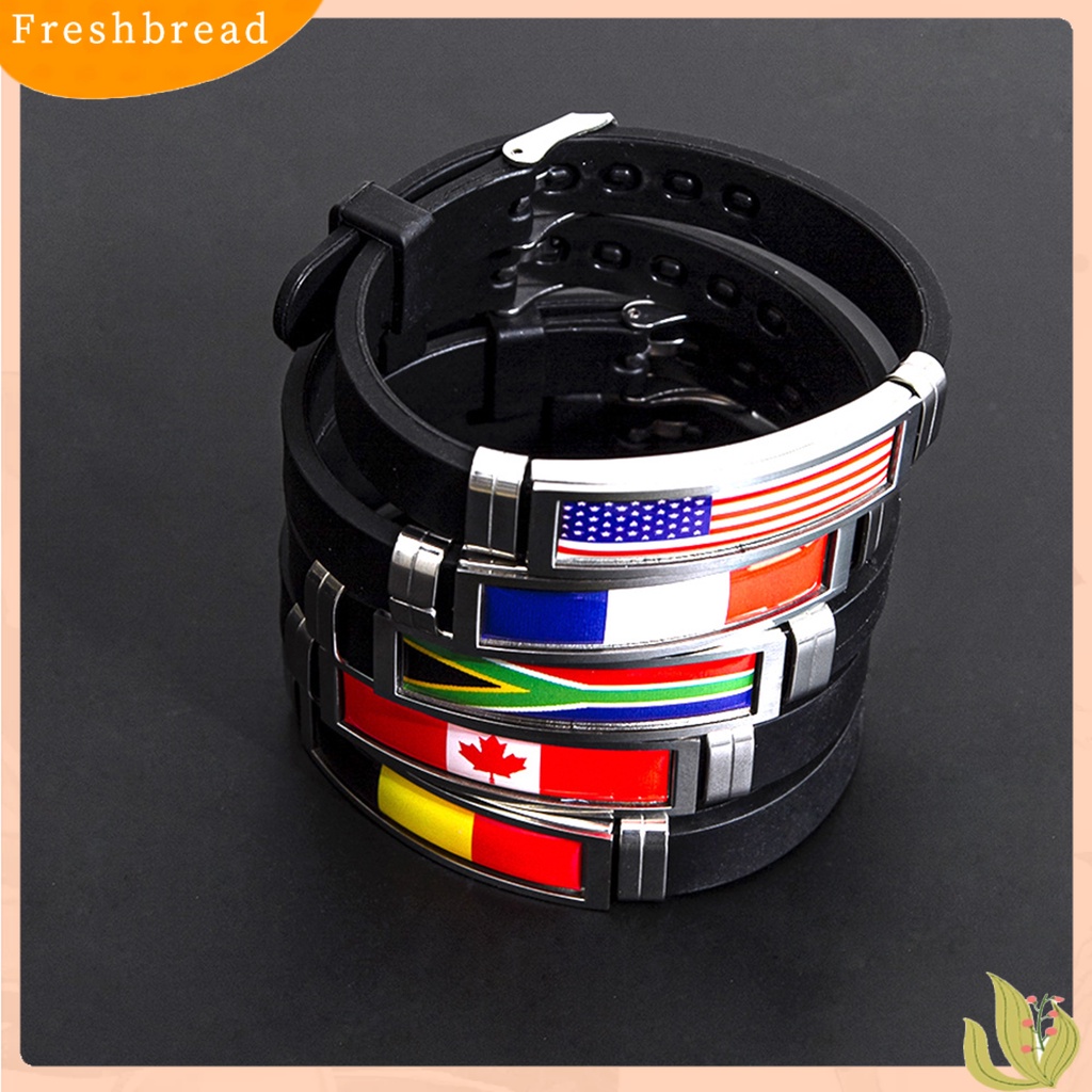 &lt; Freshbread &gt; Gelang Silikon Adjustable Geometris Patriotic Commemorative Nyaman Dekorasi Piala Dunia Stainless Steel Pria Wanita Bendera Gelang Fashion Perhiasan Untuk Pemandangan Permainan