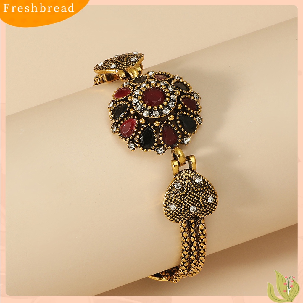 &lt; Freshbread &gt; Retro Kepribadian Berlebihan Faux Gemstone Bunga Emas Gelang Bangle Hadiah