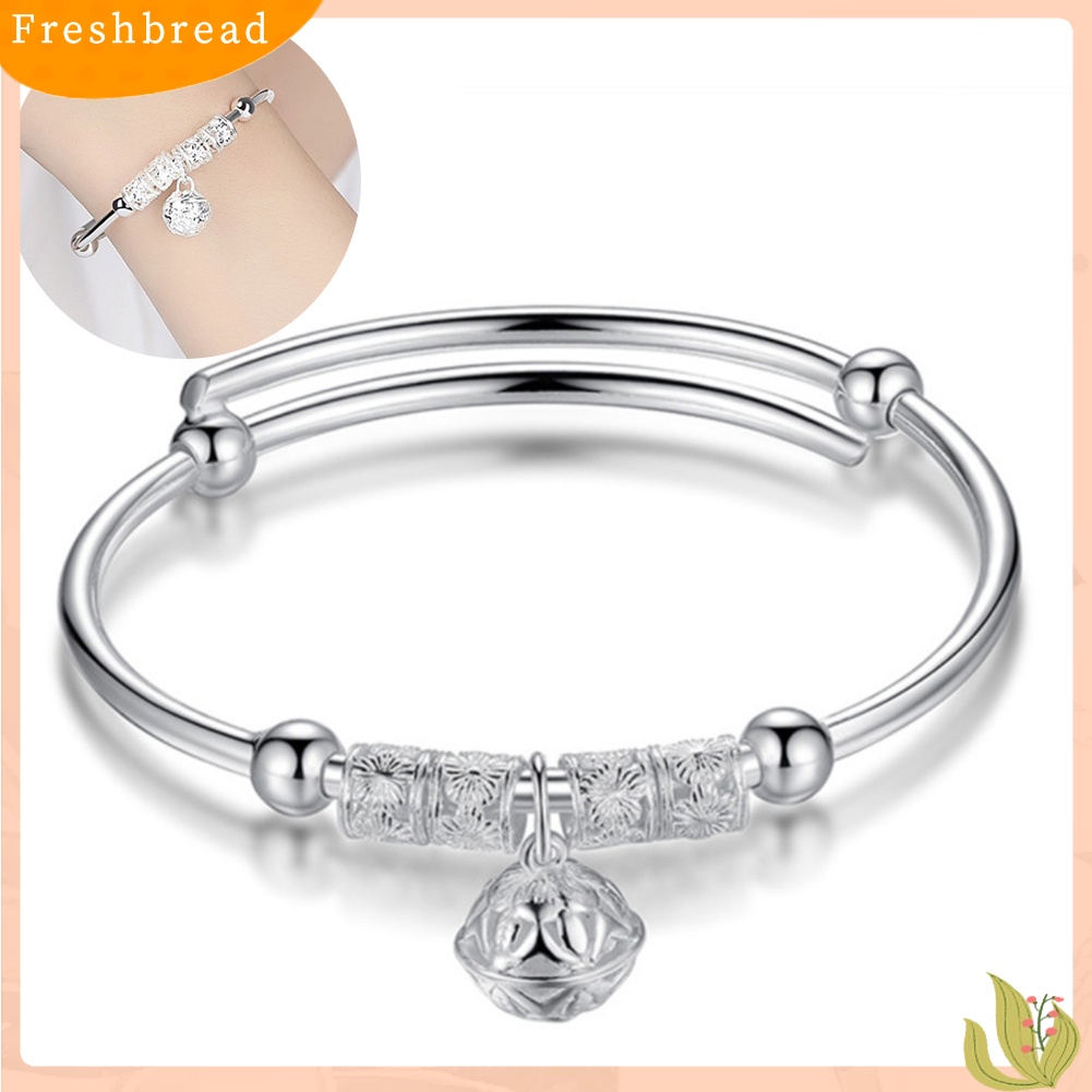 &lt; Freshbread &gt; Wanita Manik-Manik Bell Pesona Perak Disepuh Adjustable Gelang Bangle Perhiasan Hadiah