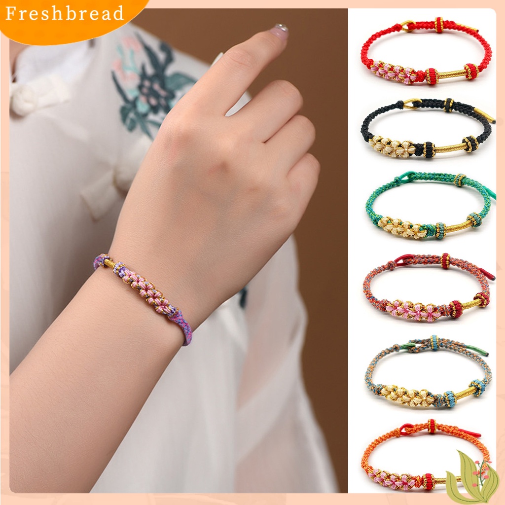 &lt; Freshbread &gt; Wanita Gelang Warna-Warni Peach Bunga Simpul Dikepang Adjustable Hias DIY Liontin Empat-Helai Tali Wanita Tangan Tali Pesona Perhiasan Hadiah Valentine