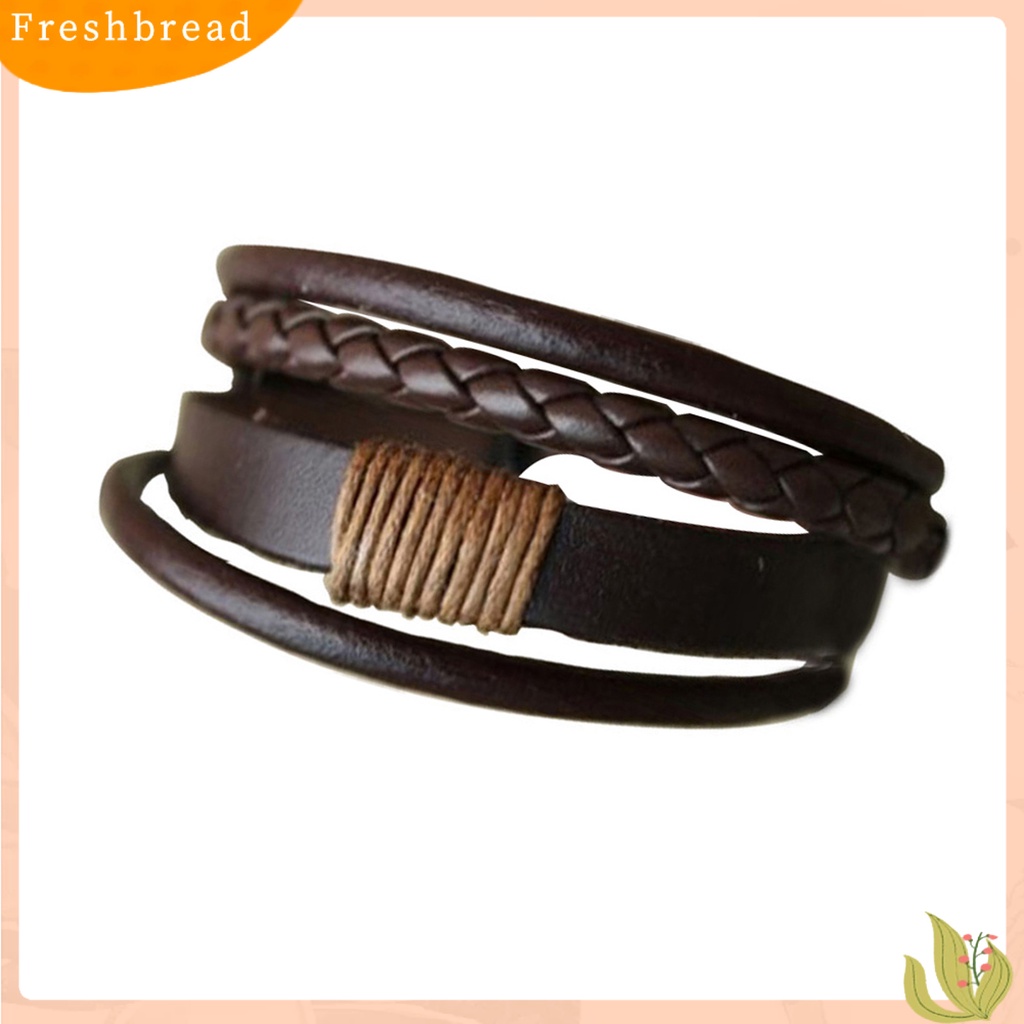 &lt; Freshbread &gt; Gelang Simple Adjustable Unisex Multi-layer Braided Faux Leather Bangle Untuk Belanja