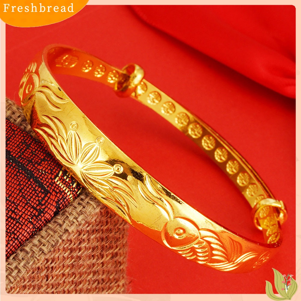 &lt; Freshbread &gt; Vintage Wanita Ikan Mas Bunga Ukir Gelang Bangle Pesta Pernikahan Perhiasan Hadiah