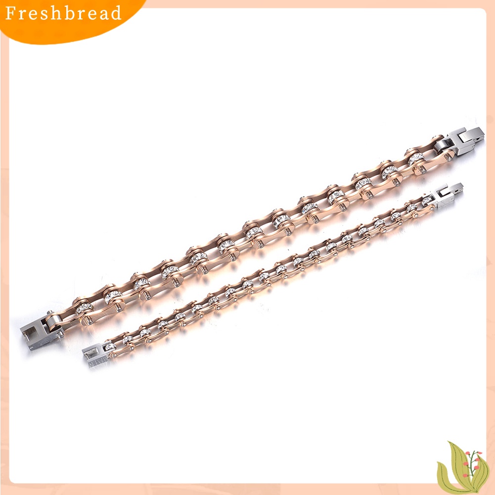 &lt; Freshbread &gt; Fashion Wanita Berlian Imitasi Baja Titanium Sepeda Rantai Gelang Bangle Perhiasan Hadiah