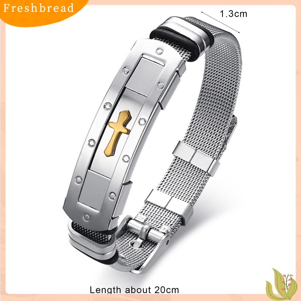 &lt; Freshbread &gt; Pria Gelang Salib Stainless Steel Indah Permukaan Halus Yang Dapat Disesuaikan Pergelangan Tangan Bangle Hadiah