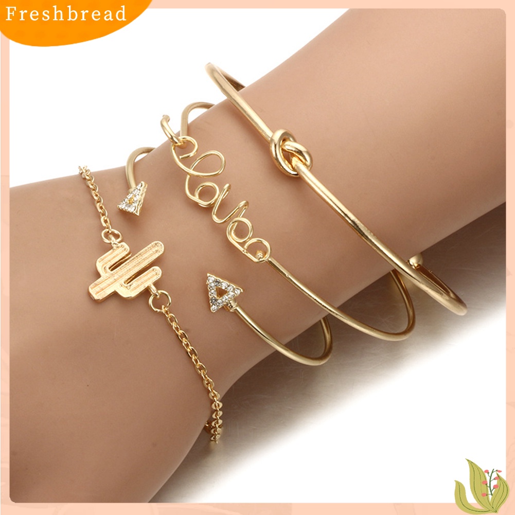 &lt; Freshbread &gt; 4Pcs/Set Vintage Simpul Kaktus Pergelangan Tangan Bangle Wanita Gelang Pesona Perhiasan Decor