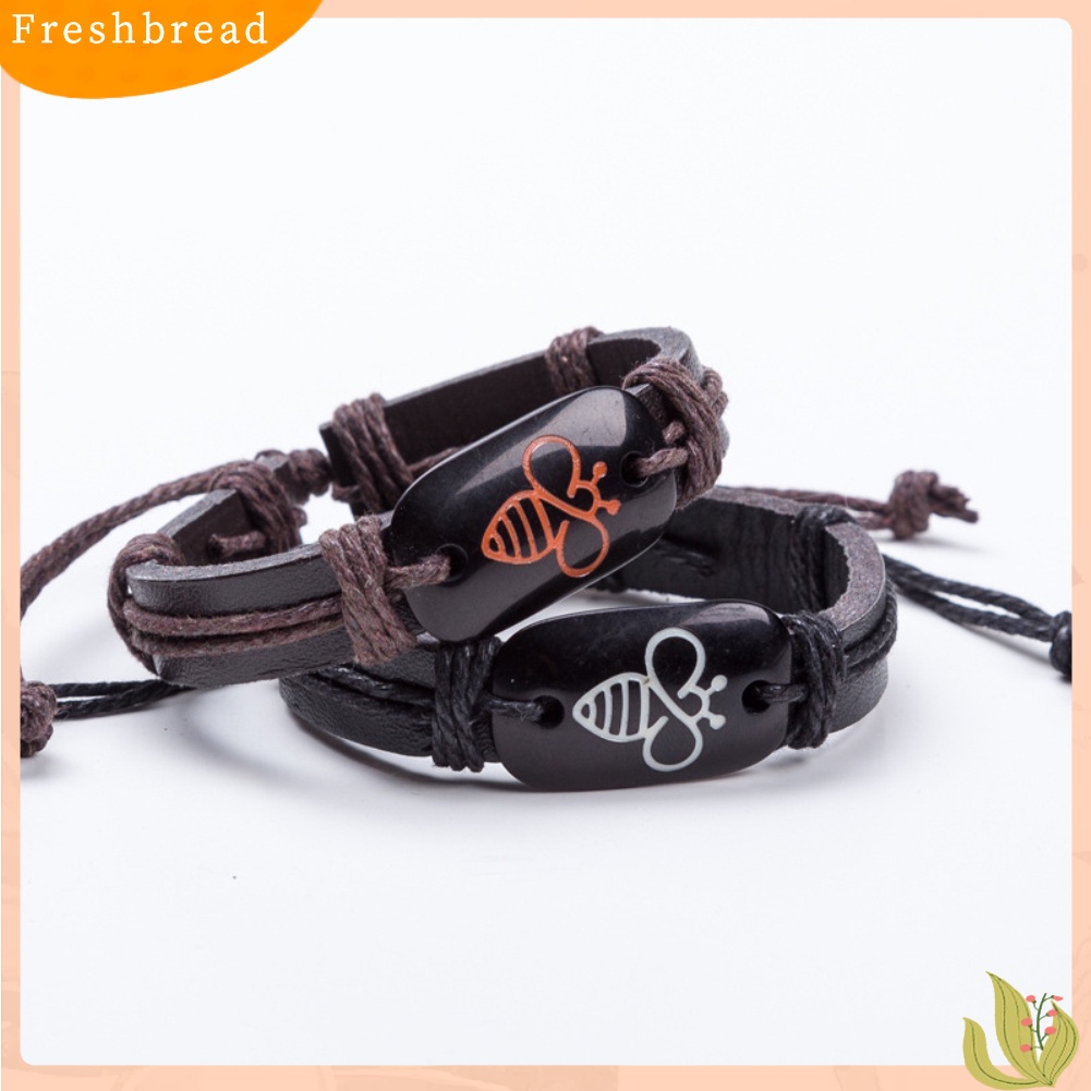 &lt; Freshbread &gt; Lovely Bee Fashion Gelang Tali Kulit Imitasi Pria Wanita Perhiasan Hadiah Ulang Tahun