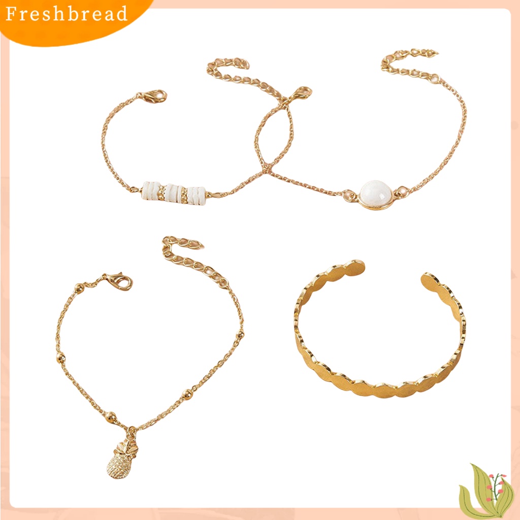 &lt; Freshbread &gt; 4Pcs/Set Gelang Alloy Bohemia Artistik Multi Gaya Gelang Liontin Nanas Untuk Kehidupan Sehari-Hari