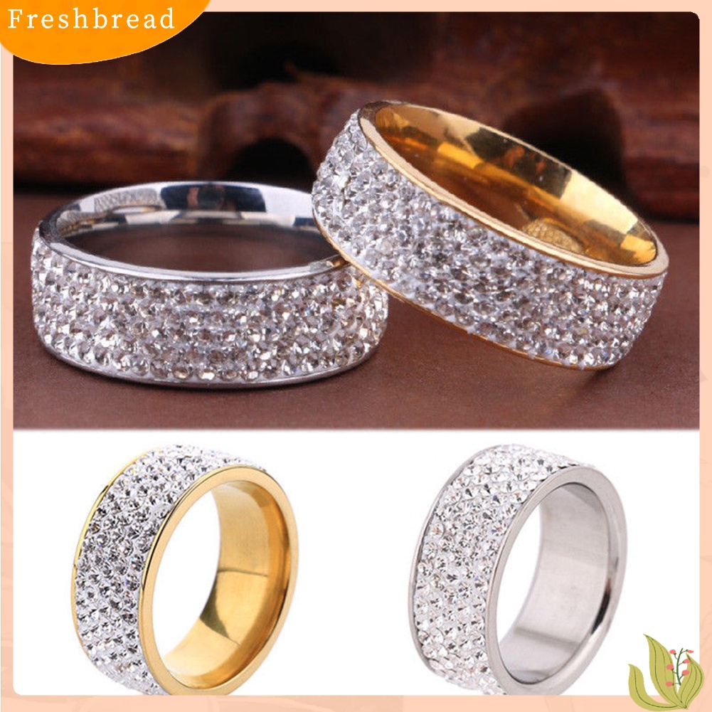 &lt; Freshbread &gt; Unisex Pria Wanita Lima Baris Berlian Imitasi Bertatahkan Pernikahan Band Buku Jari Pasangan Cincin