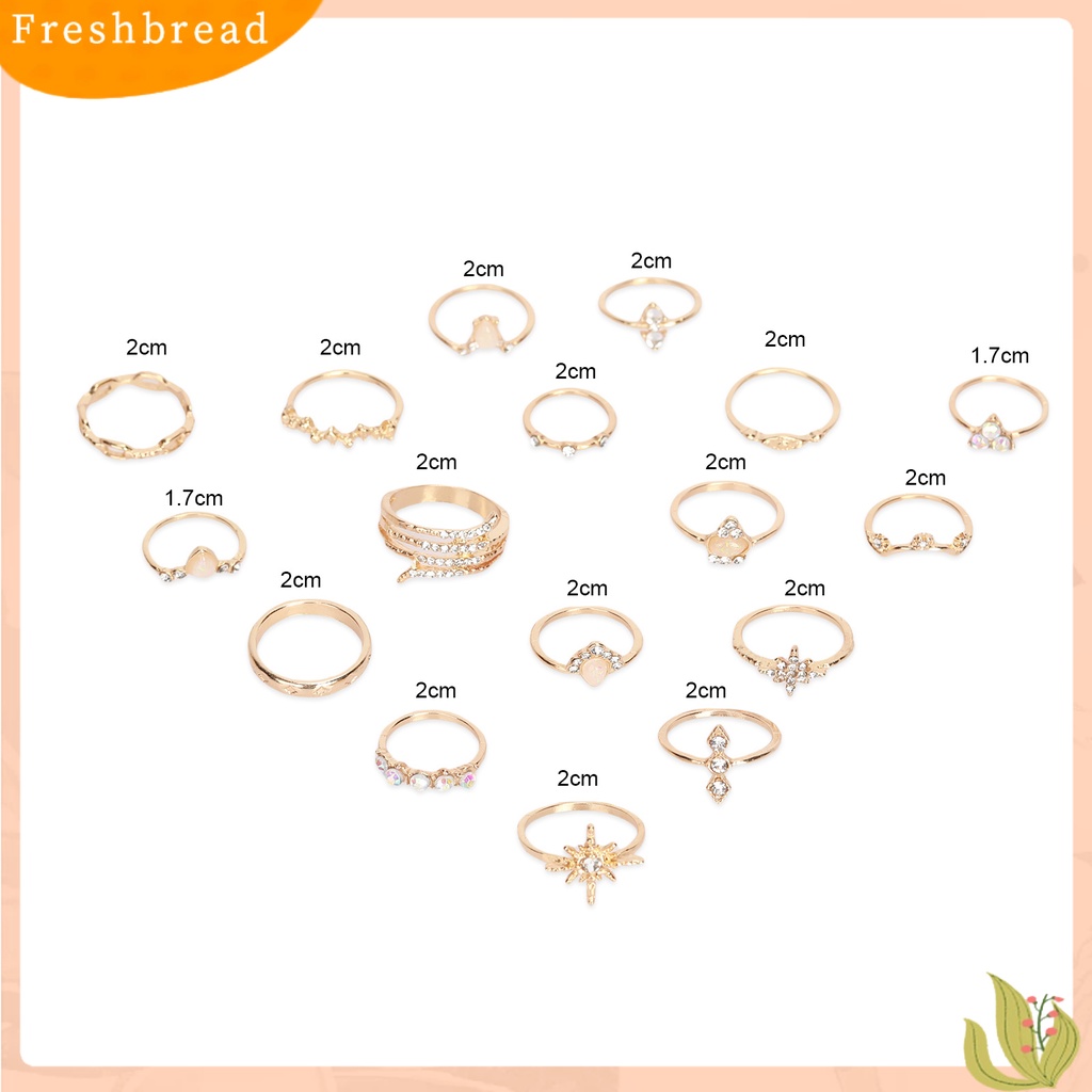 &lt; Freshbread &gt; 17Pcs/Set Cincin Jari Bohemian Perhiasan Hadiah Wanita Buatan Batu Permata Berlian Imitasi Finger Ring Untuk Pacaran