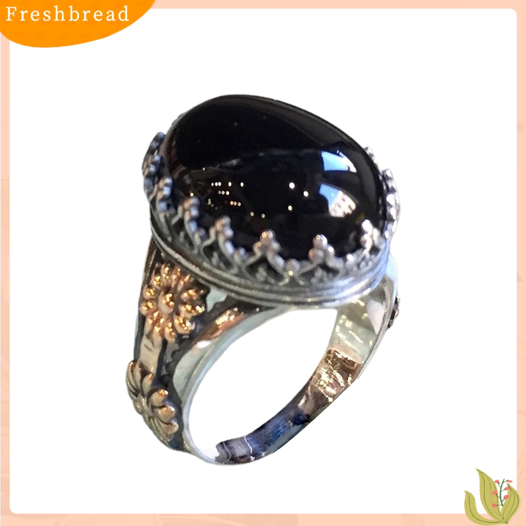 &lt; Freshbread &gt; Cincin Unisex Lebar Gaya Batu Ukir Pola Bunga Cincin Permata Imitasi Aksesoris Perhiasan