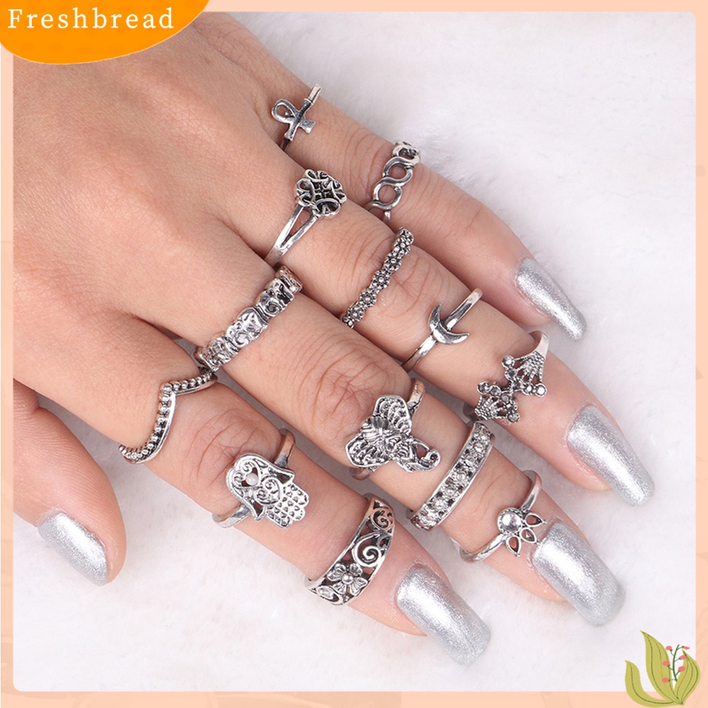 &lt; Freshbread &gt; Cincin Vintage Hollow Alloy Aksesoris Perhiasan Indah Untuk Wanita