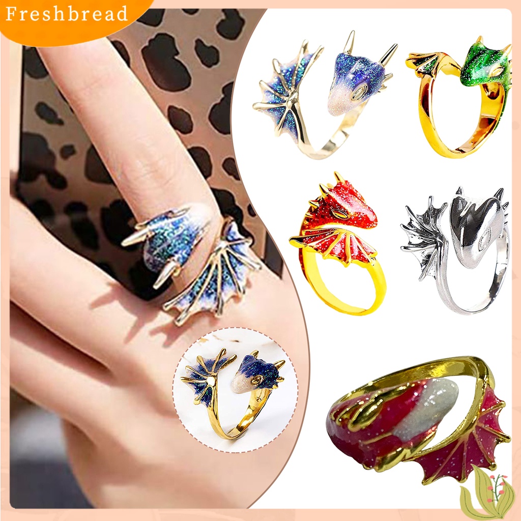 &lt; Freshbread &gt; Cincin Indah Perhiasan Punk Unisex Enamel Naga Ring Indah Untuk Pesta