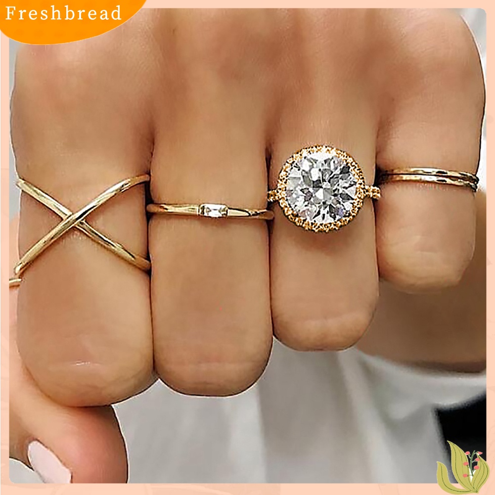 < Freshbread > 5Pcs/Set Fashion Wanita Cross Bulat Cubic Zirconia Jari Cincin Perhiasan Pesta