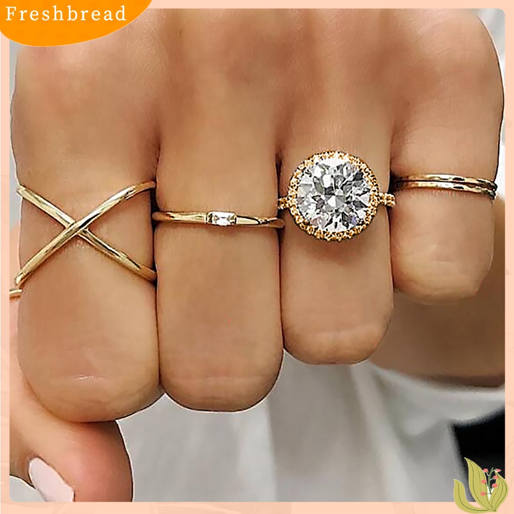 &lt; Freshbread &gt; 5Pcs/Set Fashion Wanita Cross Bulat Cubic Zirconia Jari Cincin Perhiasan Pesta