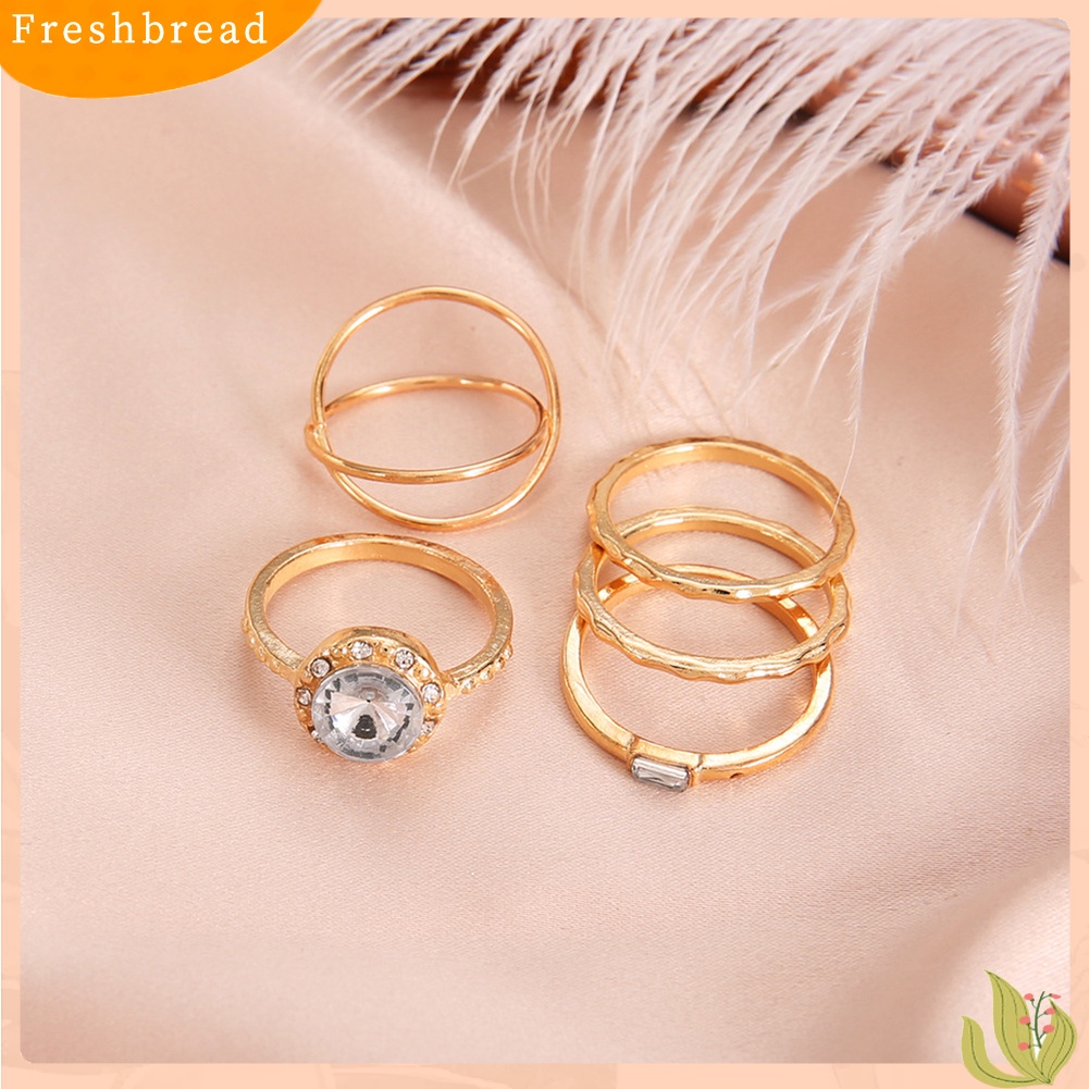 &lt; Freshbread &gt; 5Pcs/Set Fashion Wanita Cross Bulat Cubic Zirconia Jari Cincin Perhiasan Pesta