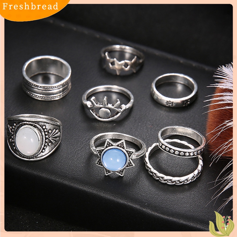 &lt; Freshbread &gt; 7Pcs/Set Bohemian Wanita Mata Bintang Faux Gemstone Kunckle Midi Jari Cincin Perhiasan