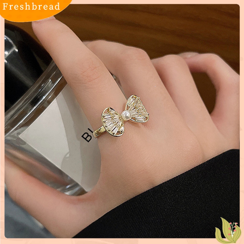 &lt; Freshbread &gt; Wanita Jari Telunjuk Cincin Busur-Simpul Bentuk Berongga Keluar Pembukaan Cubic Zirconia Jari Yang Dapat Disesuaikan Dekorasi Ringan Halus Knuckle Ring Women Jewelry