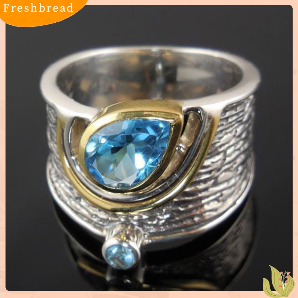 &lt; Freshbread &gt; Cincin Unisex Berbentuk Tetesan Air Perhiasan Etnik Fashion Penampilan Cincin Lebar Permata Imitasi Untuk Pernikahan