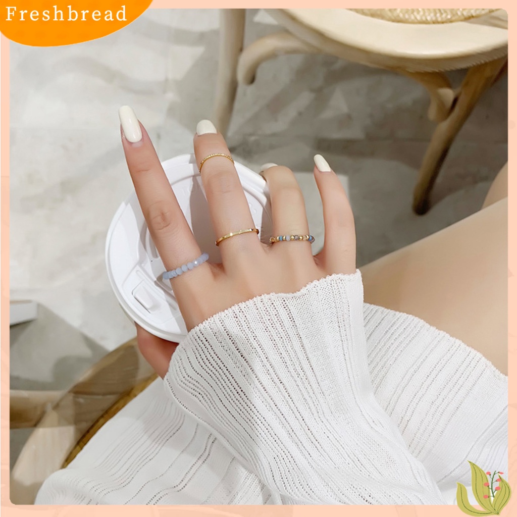 &lt; Freshbread &gt; 4Pcs/Set Wanita Cincin Bohemian Vintage Manik-Manik Peregangan Tali Semua Pertandingan Dekorasi Hadiah Kristal Imitasi Manik-Manik Warna-Warni Pesta Jari Cincin Perhiasan Fashion Untuk Pakaian Sehari-Hari