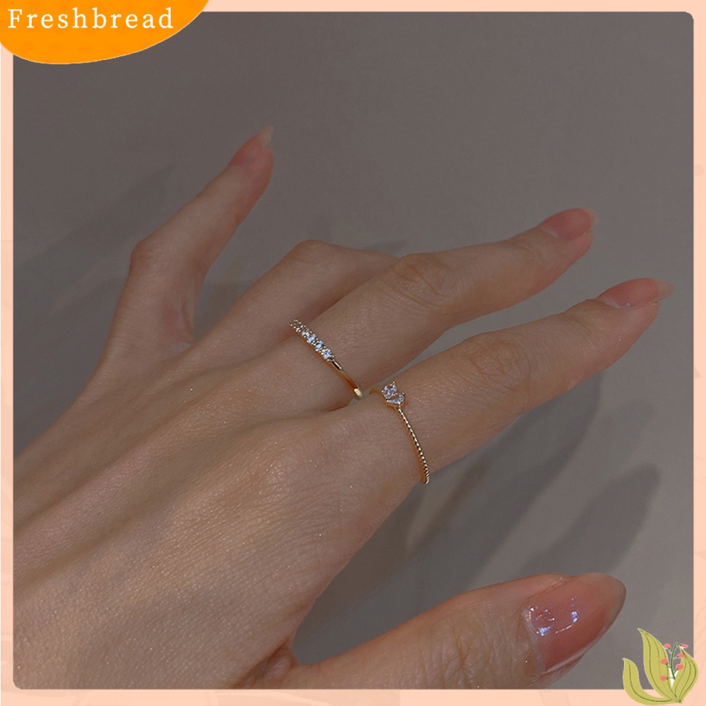 &lt; Freshbread &gt; Wanita Cincin Pembukaan Minimalis Elegan Mewah Emas Berlian Imitasi Tertanam Cinta Hati Jari Cincin Fashion Perhiasan