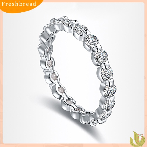 &lt; Freshbread &gt; Wanita Fashion Cubic Zirconia Berlian Imitasi Pesta Pertunangan Eternity Band Ring