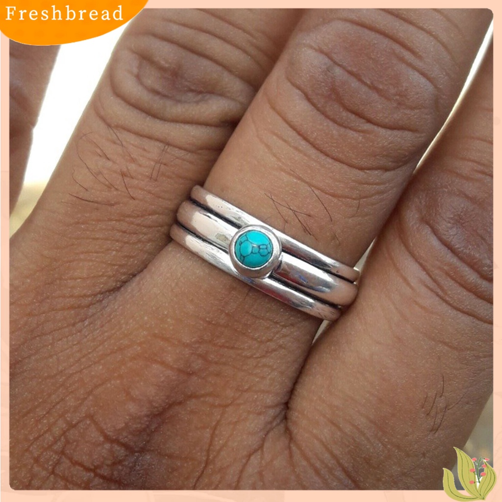 &lt; Freshbread &gt; Tiga Lapisan Pernyataan Sederhana Cincin Vintage Gaya Etnik Turquoise Lady Ring Perhiasan Alat Ekstra