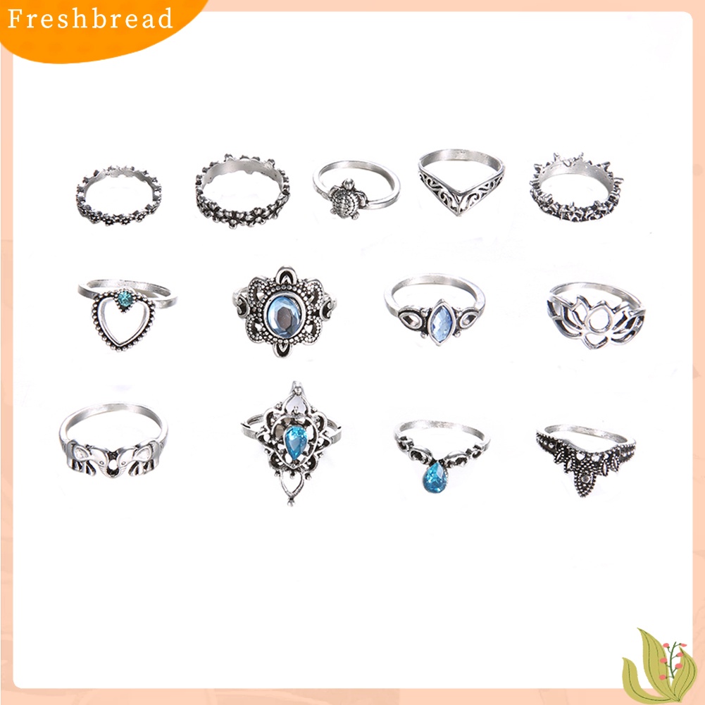 &lt; Freshbread &gt; 13Pcs Boho Berongga Susun Cincin Set Knuckle Midi Tip Jari Pesta Wanita Perhiasan