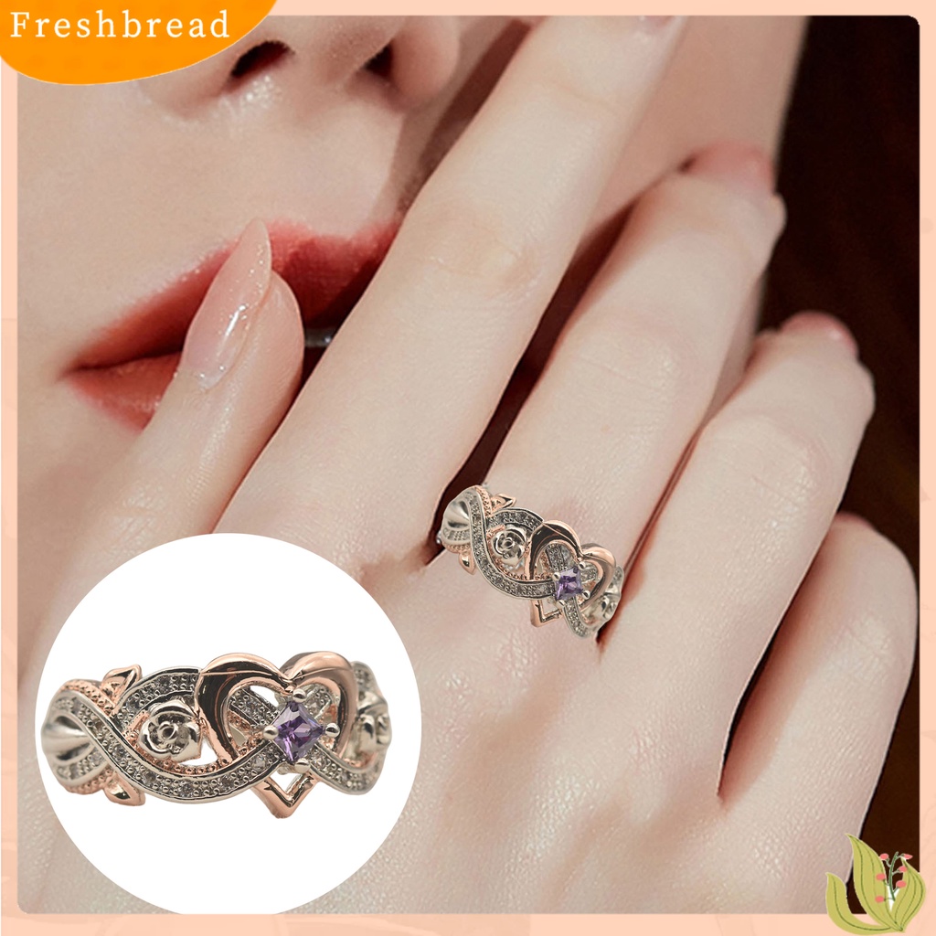 &lt; Freshbread &gt; Wanita Cincin Berlian Imitasi Mengkilap Hias Electroplating Geometris All-match Dekorasi Cubic Zirconia Desain Bunga Mawar Ladies Heart Ring Jewelry Untuk Pakaian Sehari-Hari