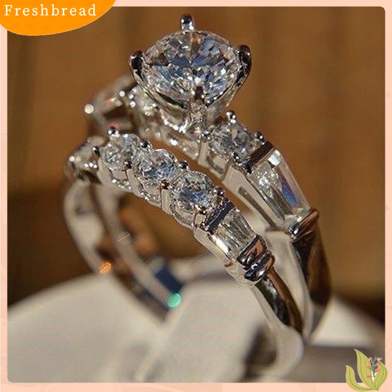 &lt; Freshbread &gt; 2Pcs/Set Shiny Cubic Zirconia Hias Wanita Pernikahan Cincin Perhiasan Pesona Hadiah