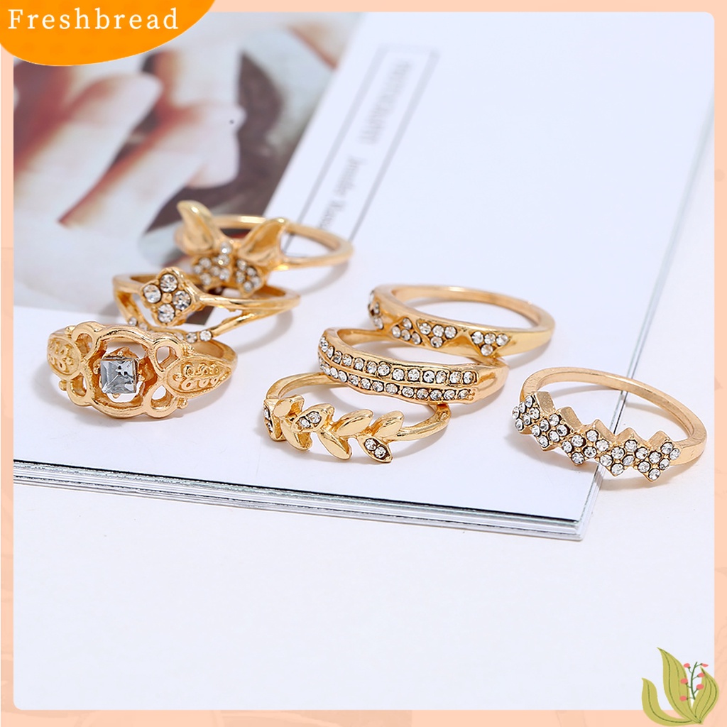 &lt; Freshbread &gt; 7Pcs/Set Sederhana Dapat Ditumpuk Kupu-Kupu Bunga Wanita Midi Cincin Buku Jari Cincin Perhiasan Aksesori