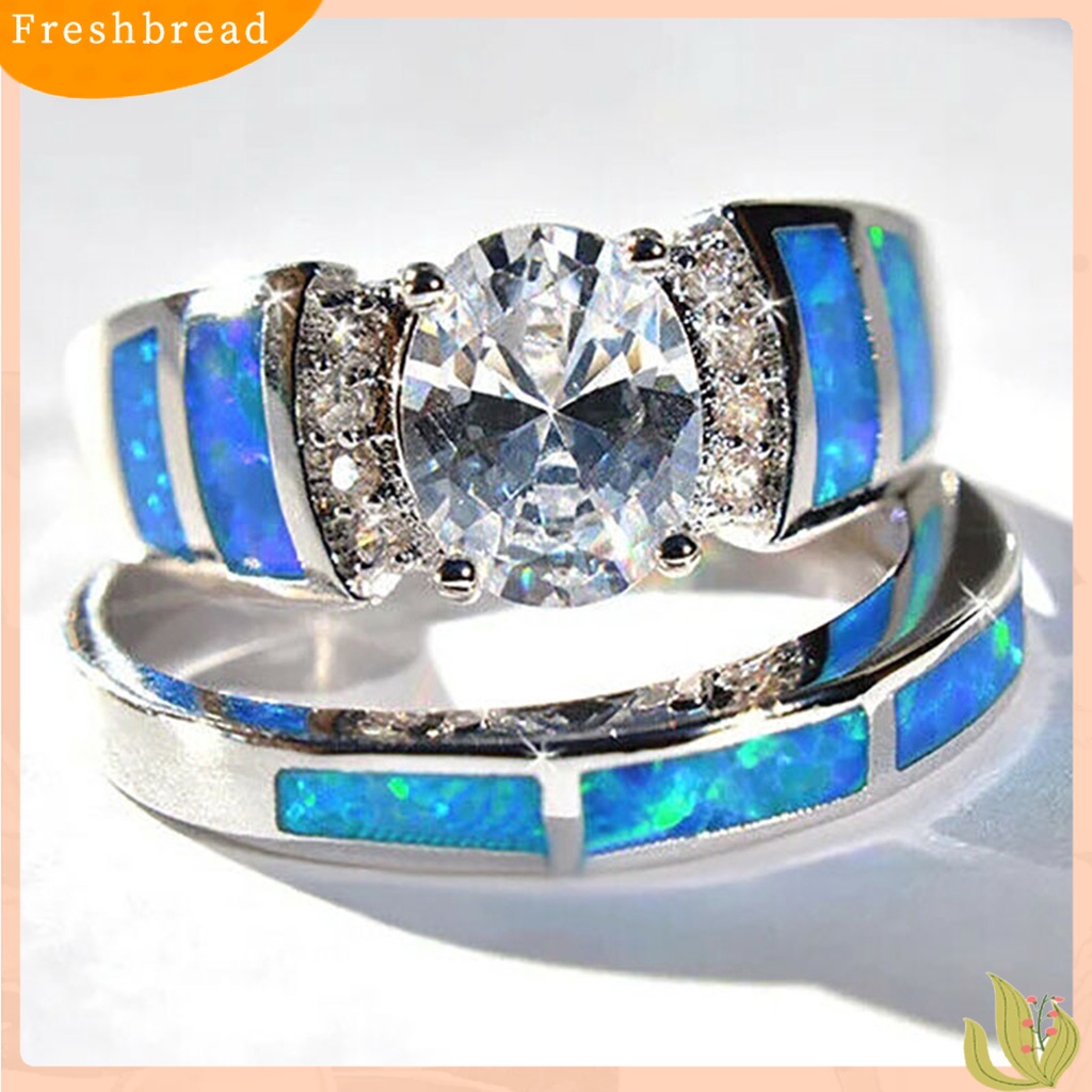&lt; Freshbread &gt; 2 Pcs Knuckle Rings Bersinar Berlian Imitasi Geometris Buatan Batu Permata Electroplating Dekorasi Hypoallergenic Mewah Biru Cubic Zirconia Pernikahan Rings Wanita Perhiasan