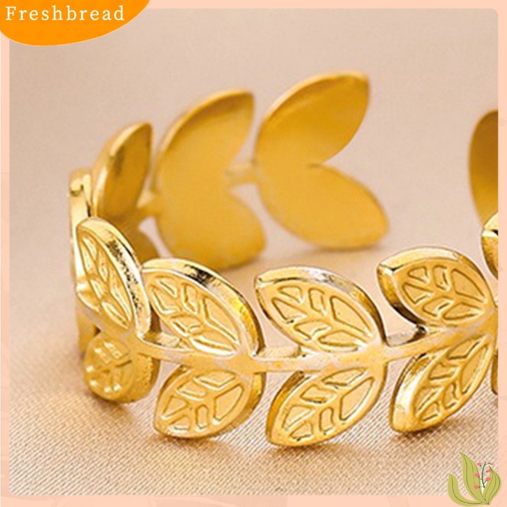 &lt; Freshbread &gt; Cincin Jari Pembukaan Daun Perhiasan Cincin Retro Bahan Stainless Steel Untuk Pesta Perjamuan Prom