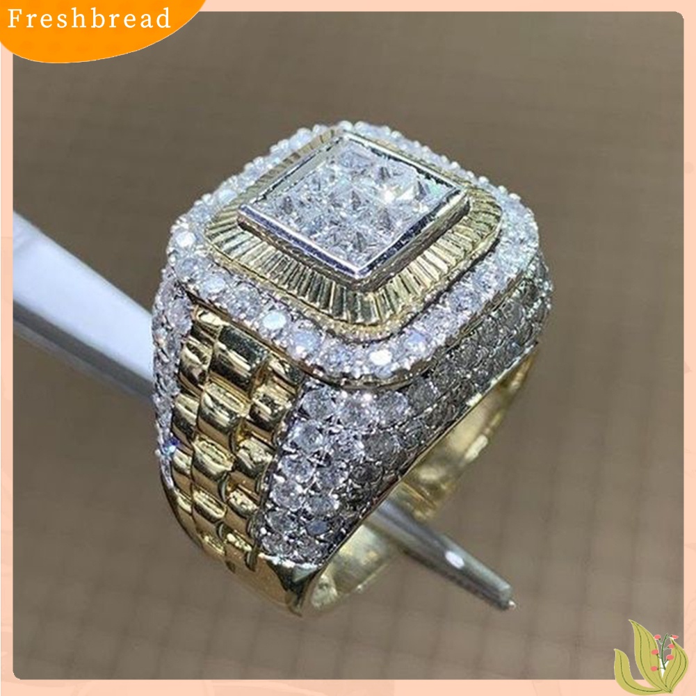 &lt; Freshbread &gt; Mewah Pria Berlian Imitasi Bertatahkan Jari Cincin Hip Hop Pernikahan Pertunangan Perhiasan Hadiah