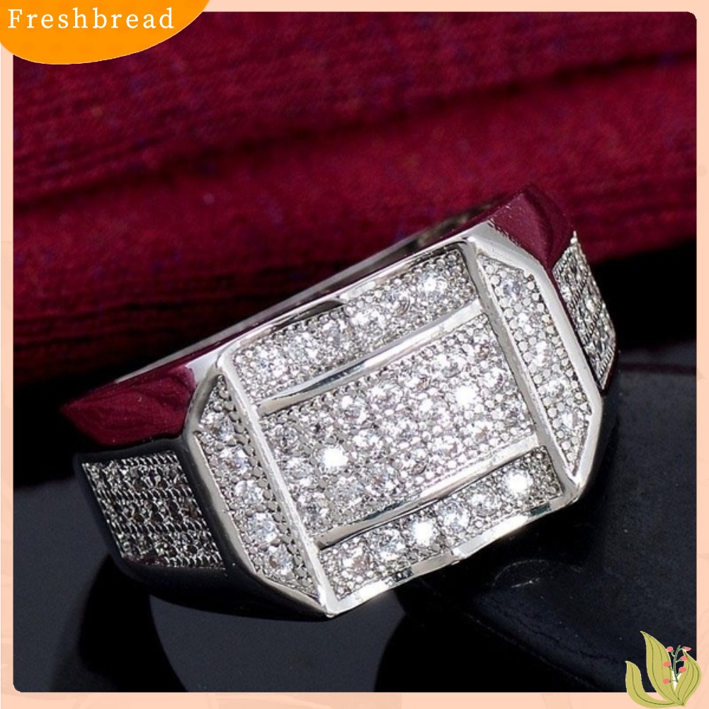 &lt; Freshbread &gt; Fashion Pria Berlian Imitasi Bertatahkan Geometris Jari Cincin Hadiah Perhiasan Pesta Pernikahan