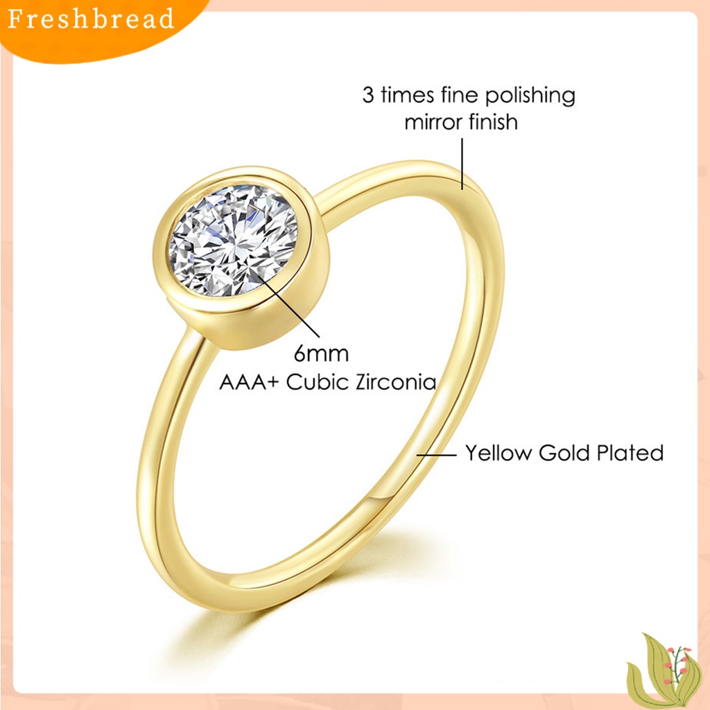 &lt; Freshbread &gt; Cincin Wanita Bulat Cubic Zirconia Perhiasan Sparkling Permukaan Halus Finger Ring Untuk Pernikahan