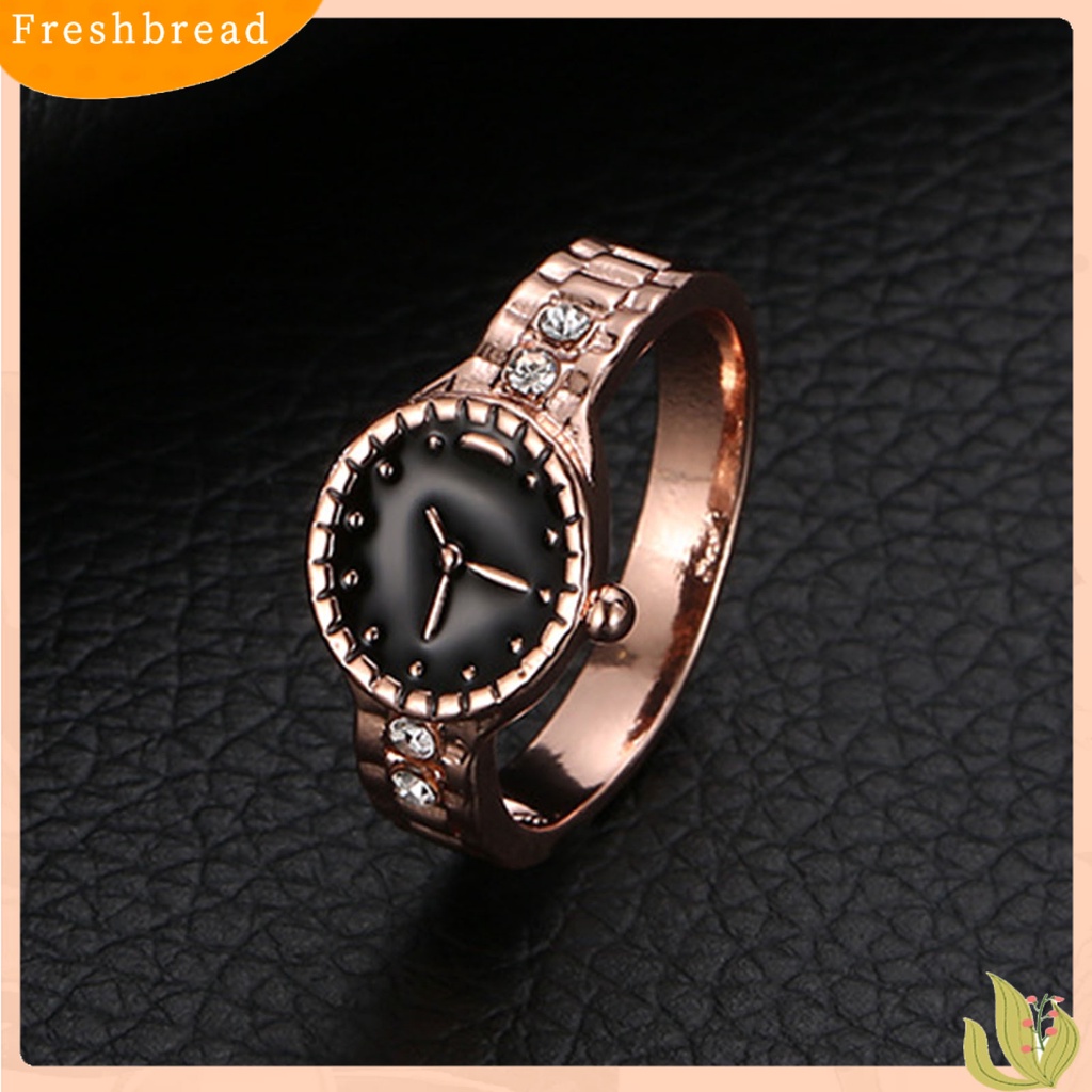 &lt; Freshbread &gt; Jam Tangan Bentuk Berlian Imitasi Alloy Pointer Dial Bulat Cincin Jari Pasangan Untuk Pesta Cocktail