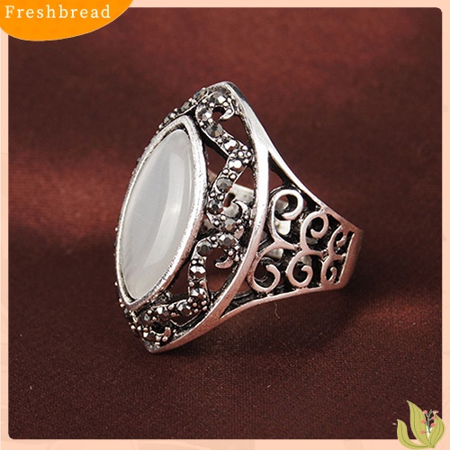 &lt; Freshbread &gt; Wanita Mewah Gaya Royal Berongga Besar Resin Opal Pesta Pernikahan Cincin Perhiasan