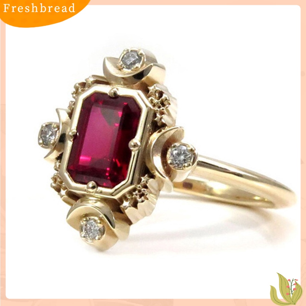 &lt; Freshbread &gt; Wanita Cincin Persegi Merah Perhiasan Permata Imitasi Electroplating Rhinestones Finger Ring Untuk Pernikahan