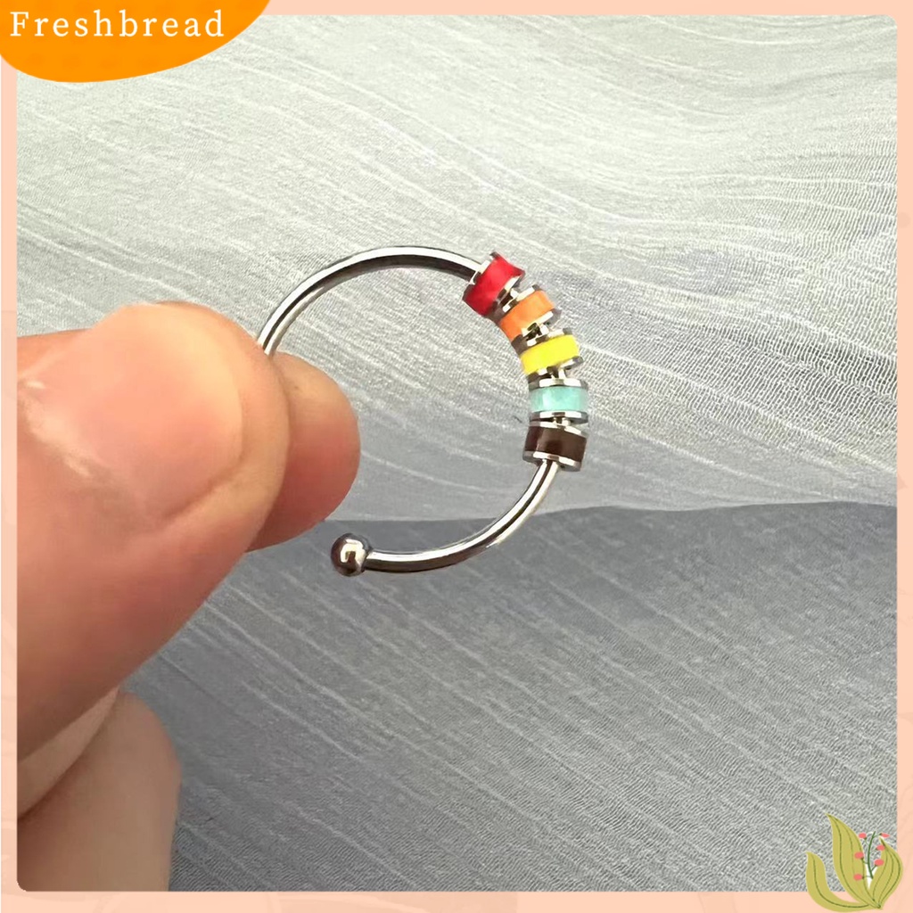 &lt; Freshbread &gt; Cincin Terbuka Adjustable Pengerjaan Halus Pereda Kecemasan Dengan Manik-Manik Enamel Pembukaan Dekorasi Aksesori Unisex Cincin Berputar Susun Untuk Pakaian Sehari-Hari